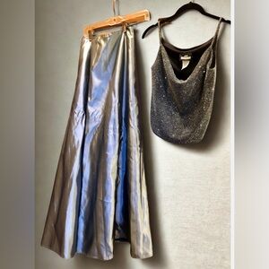 2-piece Sparkling silver strappy shirt and gooey skirt size 6 Woman’s Teen